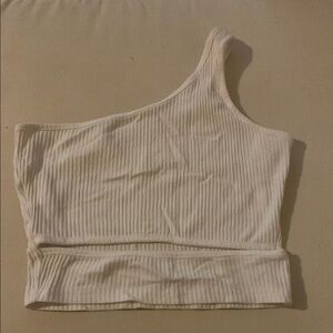 SHEIN Cream Ribbed One-Shoulder Tank Top